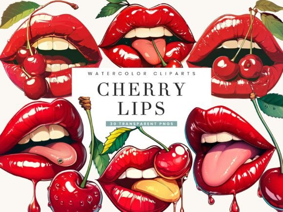 Download Watercolor Cherry Lips Clipart Bundle - Premium Resources