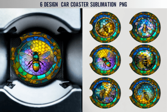 Download Stained Glass Bee Car Coaster Designs - Car coaster designs Collection
