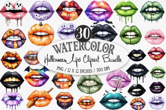 Download Watercolor Halloween Lips Clipart Bundle - Lips clipart bundle Collection